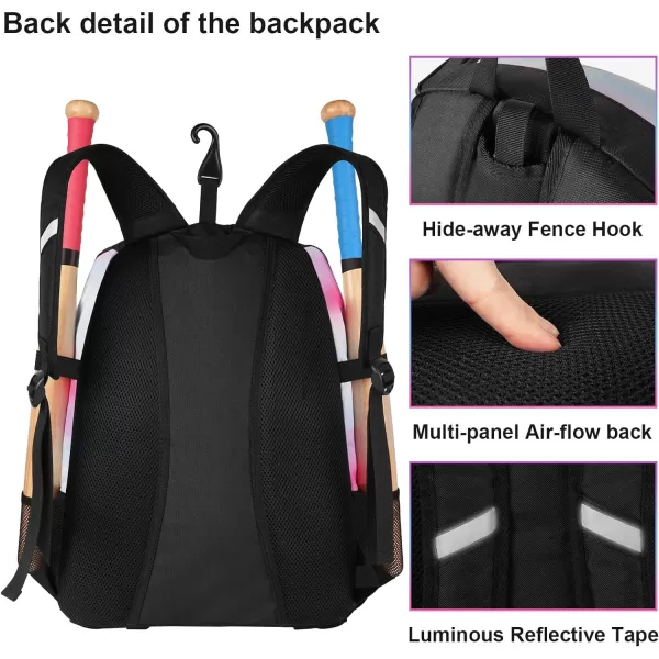 MATEIN Softball Bag Lightweight Baseball Bat Backpack with Shoe Compartment Baseball Bag with Fence Hook for TBall Bat amp Equipment Softball Gift Catchers Bags for Women Fit Batting Glove HelmetPink  Large