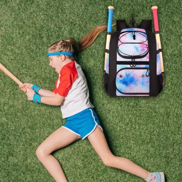 MATEIN Softball Bag Lightweight Baseball Bat Backpack with Shoe Compartment Baseball Bag with Fence Hook for TBall Bat amp Equipment Softball Gift Catchers Bags for Women Fit Batting Glove HelmetTiedye
