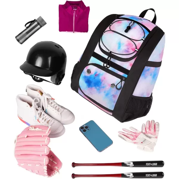MATEIN Softball Bag Lightweight Baseball Bat Backpack with Shoe Compartment Baseball Bag with Fence Hook for TBall Bat amp Equipment Softball Gift Catchers Bags for Women Fit Batting Glove HelmetTiedye