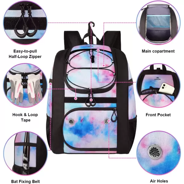 MATEIN Softball Bag Lightweight Baseball Bat Backpack with Shoe Compartment Baseball Bag with Fence Hook for TBall Bat amp Equipment Softball Gift Catchers Bags for Women Fit Batting Glove HelmetTiedye
