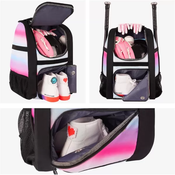 MATEIN Softball Bag Lightweight Baseball Bat Backpack with Shoe Compartment Baseball Bag with Fence Hook for TBall Bat amp Equipment Softball Gift Catchers Bags for Women Fit Batting Glove HelmetPink