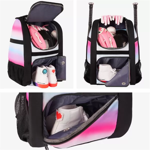 MATEIN Softball Bag Lightweight Baseball Bat Backpack with Shoe Compartment Baseball Bag with Fence Hook for TBall Bat amp Equipment Softball Gift Catchers Bags for Women Fit Batting Glove HelmetPink  Large