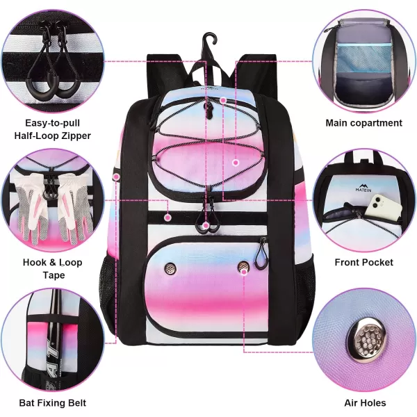 MATEIN Softball Bag Lightweight Baseball Bat Backpack with Shoe Compartment Baseball Bag with Fence Hook for TBall Bat amp Equipment Softball Gift Catchers Bags for Women Fit Batting Glove HelmetPink  Large