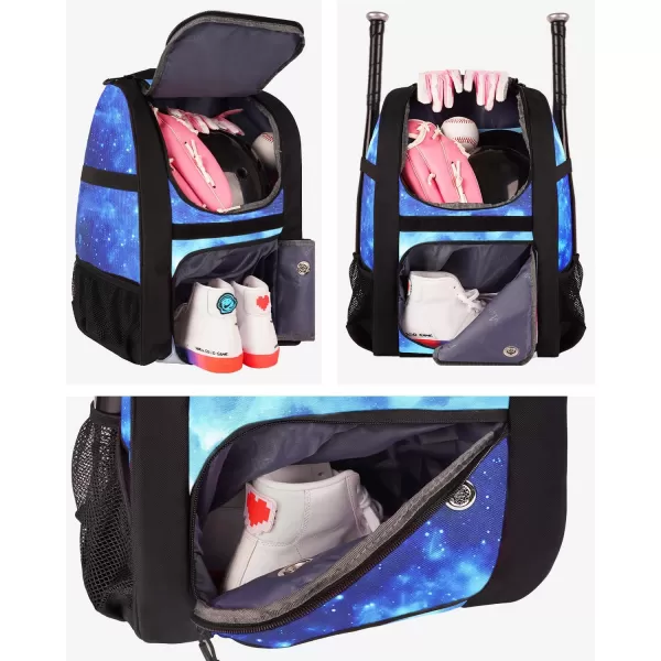 MATEIN Softball Bag Lightweight Baseball Bat Backpack with Shoe Compartment Baseball Bag with Fence Hook for TBall Bat amp Equipment Softball Gift Catchers Bags for Women Fit Batting Glove HelmetGalaxy Blue  Large