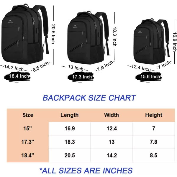 MATEIN Travel Laptop Backpack 17 inch Business Flight Approved Carry On Backpack TSA Large Travel Backpack for Women Men with USB Charger Port and Luggage Sleeve Durable College Rucksack Grey184 Inch Black