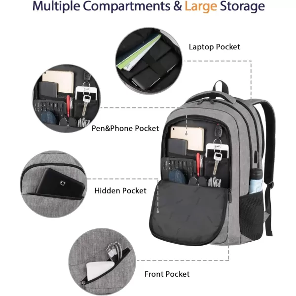 MATEIN Travel Laptop Backpack 17 inch Business Flight Approved Carry On Backpack TSA Large Travel Backpack for Women Men with USB Charger Port and Luggage Sleeve Durable College Rucksack Grey184 Inch Grey