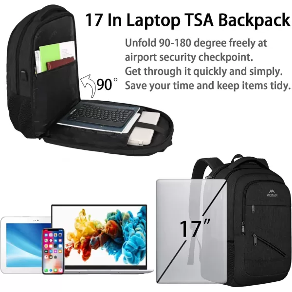 MATEIN Travel Laptop Backpack 17 inch Business Flight Approved Carry On Backpack TSA Large Travel Backpack for Women Men with USB Charger Port and Luggage Sleeve Durable College Rucksack Grey17 Inch Black