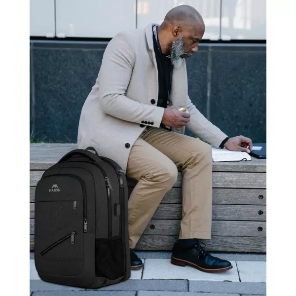 MATEIN Travel Laptop Backpack 17 inch Business Flight Approved Carry On Backpack TSA Large Travel Backpack for Women Men with USB Charger Port and Luggage Sleeve Durable College Rucksack Grey184 Inch Black