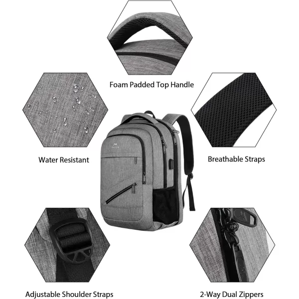 MATEIN Travel Laptop Backpack 17 inch Business Flight Approved Carry On Backpack TSA Large Travel Backpack for Women Men with USB Charger Port and Luggage Sleeve Durable College Rucksack Grey184 Inch Grey