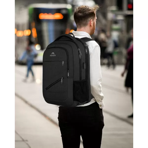 MATEIN Travel Laptop Backpack 17 inch Business Flight Approved Carry On Backpack TSA Large Travel Backpack for Women Men with USB Charger Port and Luggage Sleeve Durable College Rucksack Grey184 Inch Black