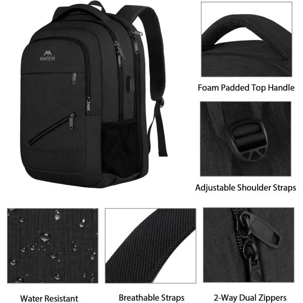 MATEIN Travel Laptop Backpack 17 inch Business Flight Approved Carry On Backpack TSA Large Travel Backpack for Women Men with USB Charger Port and Luggage Sleeve Durable College Rucksack Grey184 Inch Black