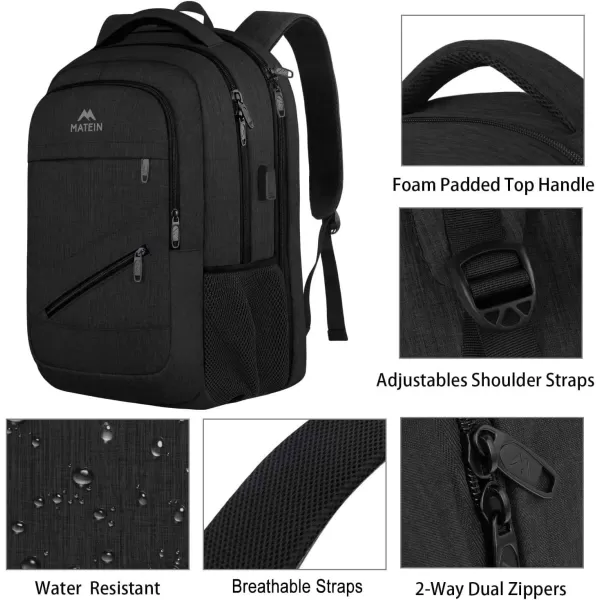 MATEIN Travel Laptop Backpack 17 inch Business Flight Approved Carry On Backpack TSA Large Travel Backpack for Women Men with USB Charger Port and Luggage Sleeve Durable College Rucksack Grey17 Inch Black