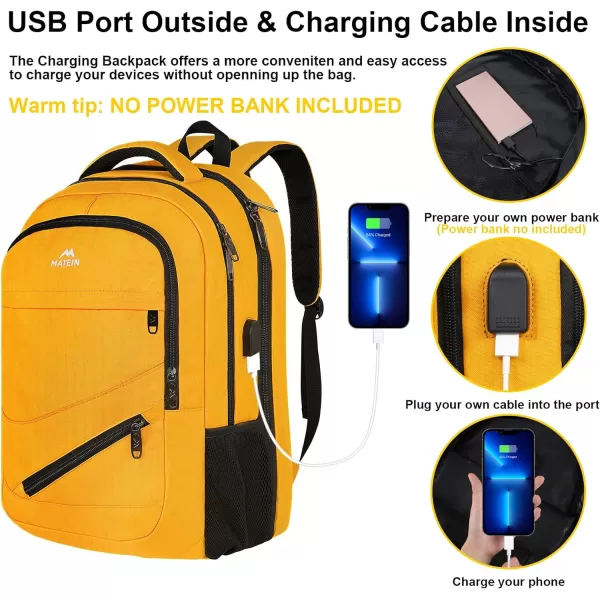 MATEIN Travel Laptop Backpack 17 inch Business Flight Approved Carry On Backpack TSA Large Travel Backpack for Women Men with USB Charger Port and Luggage Sleeve Durable College Rucksack Grey17 Inch Yellow