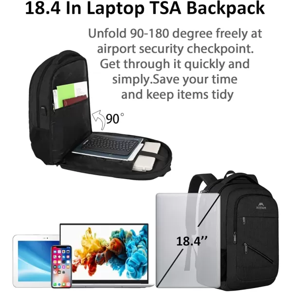 MATEIN Travel Laptop Backpack 17 inch Business Flight Approved Carry On Backpack TSA Large Travel Backpack for Women Men with USB Charger Port and Luggage Sleeve Durable College Rucksack Grey184 Inch Black
