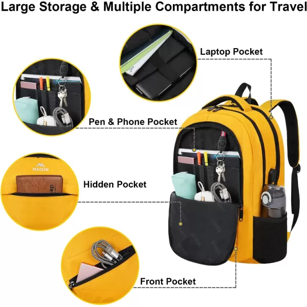 MATEIN Travel Laptop Backpack 17 inch Business Flight Approved Carry On Backpack TSA Large Travel Backpack for Women Men with USB Charger Port and Luggage Sleeve Durable College Rucksack Grey17 Inch Yellow