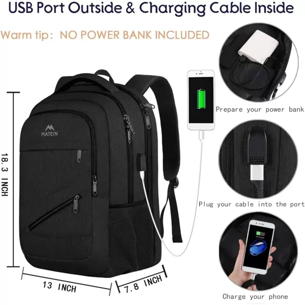 MATEIN Travel Laptop Backpack 17 inch Business Flight Approved Carry On Backpack TSA Large Travel Backpack for Women Men with USB Charger Port and Luggage Sleeve Durable College Rucksack Grey17 Inch Black