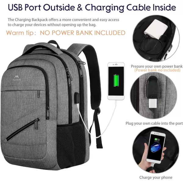 MATEIN Travel Laptop Backpack 17 inch Business Flight Approved Carry On Backpack TSA Large Travel Backpack for Women Men with USB Charger Port and Luggage Sleeve Durable College Rucksack Grey17 Inch Grey