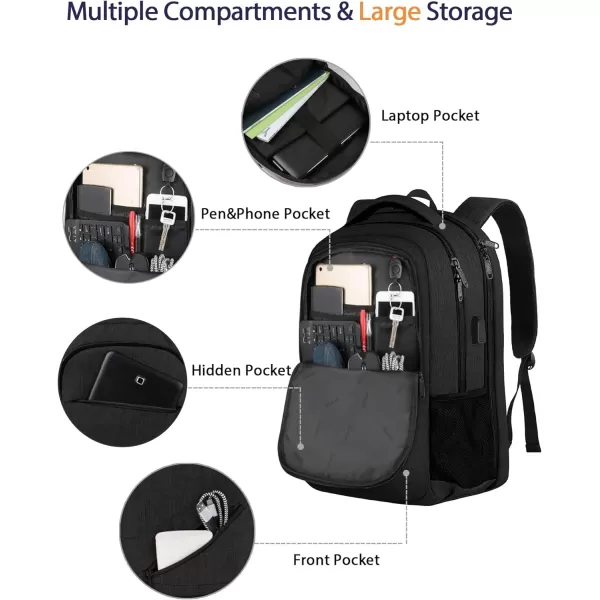 MATEIN Travel Laptop Backpack 17 inch Business Flight Approved Carry On Backpack TSA Large Travel Backpack for Women Men with USB Charger Port and Luggage Sleeve Durable College Rucksack Grey156 Inch Black