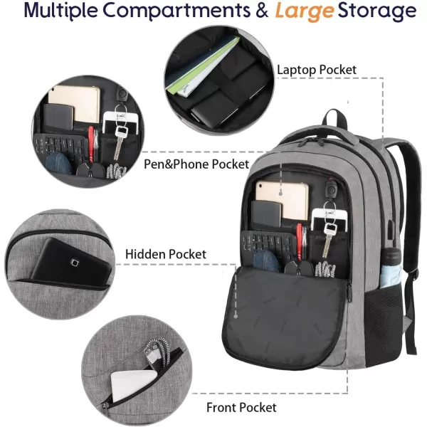 MATEIN Travel Laptop Backpack 17 inch Business Flight Approved Carry On Backpack TSA Large Travel Backpack for Women Men with USB Charger Port and Luggage Sleeve Durable College Rucksack Grey17 Inch Grey