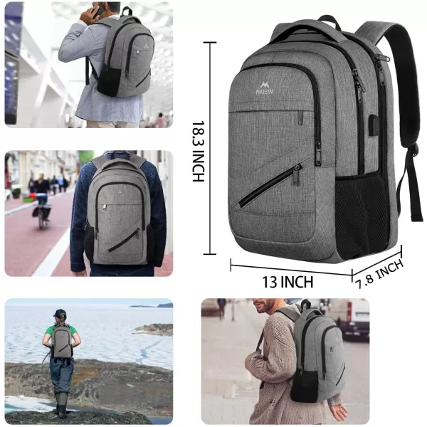 MATEIN Travel Laptop Backpack 17 inch Business Flight Approved Carry On Backpack TSA Large Travel Backpack for Women Men with USB Charger Port and Luggage Sleeve Durable College Rucksack Grey17 Inch Grey