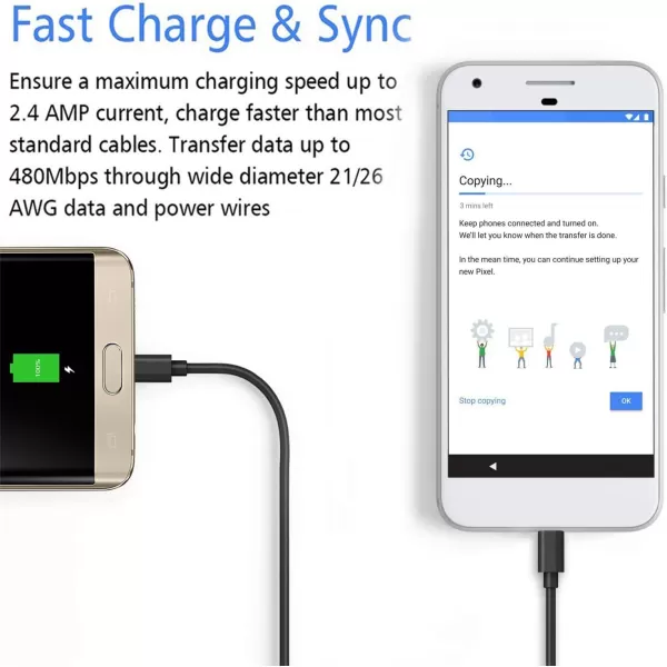 Micro USB Cable 10Ft 2PackExtra Long Fast Charger Cord for Galaxy S7 Edge High Speed Durable USB Charging Cable for Android Phone Samsung J7S6 EdgeS5Note 5LG Stylo 3K30 for PS4CameraBlackBlack