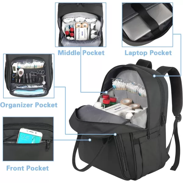 Nurse Backpack for Women Water Resistant School Laptop Bookbag with Removable Organizer for Nursing Students Durable Medical Clinical College Computer Bag for Travel Work Home Visits Black156 Inch