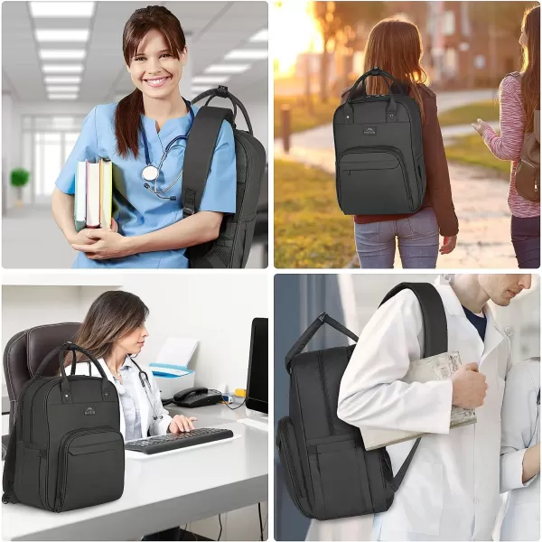 Nurse Backpack for Women Water Resistant School Laptop Bookbag with Removable Organizer for Nursing Students Durable Medical Clinical College Computer Bag for Travel Work Home Visits Black156 Inch
