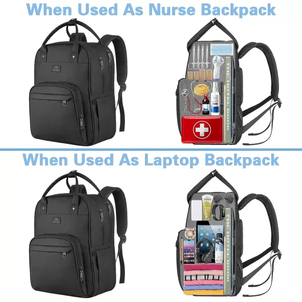 Nurse Backpack for Women Water Resistant School Laptop Bookbag with Removable Organizer for Nursing Students Durable Medical Clinical College Computer Bag for Travel Work Home Visits Black156 Inch