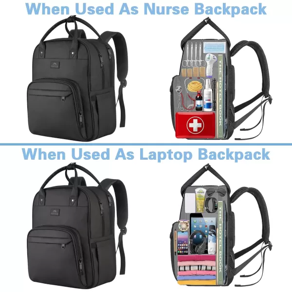 Nurse Backpack for Women Water Resistant School Laptop Bookbag with Removable Organizer for Nursing Students Durable Medical Clinical College Computer Bag for Travel Work Home Visits Black17 Inch