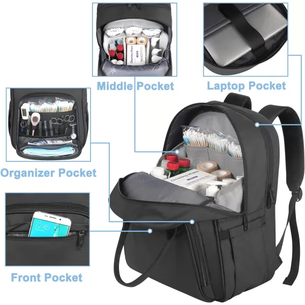 Nurse Backpack for Women Water Resistant School Laptop Bookbag with Removable Organizer for Nursing Students Durable Medical Clinical College Computer Bag for Travel Work Home Visits Black17 Inch