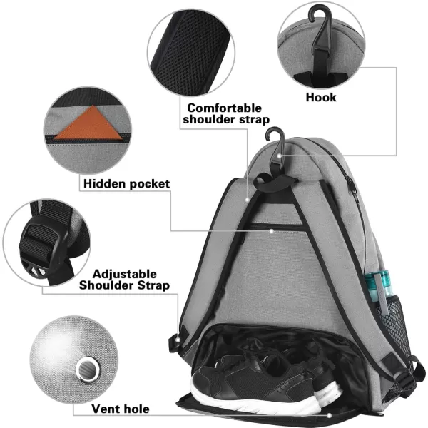 Tennis Bags for Men amp Women Large Waterproof Durable Tennis Backpack with Ventilated Shoe Compartment Hold Tennis Racket Pickleball Paddles Badminton Rackets and Balls Accessories Tennis Gift BagsGrey
