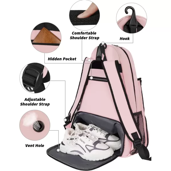 Tennis Bags for Men amp Women Large Waterproof Durable Tennis Backpack with Ventilated Shoe Compartment Hold Tennis Racket Pickleball Paddles Badminton Rackets and Balls Accessories Tennis Gift BagsPink