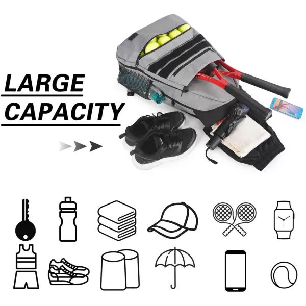 Tennis Bags for Men amp Women Large Waterproof Durable Tennis Backpack with Ventilated Shoe Compartment Hold Tennis Racket Pickleball Paddles Badminton Rackets and Balls Accessories Tennis Gift BagsGrey