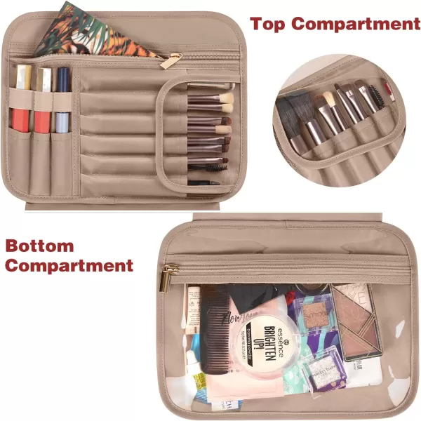 Toiletry Bag for Women Hanging Travel Makeup Bag Large Waterproof Cosmetic Toiletries Bags Travel Organizer Full Sized Container with Elastic Band Holders for CosmeticsBrushesBathroomShowerBlackCreamy White