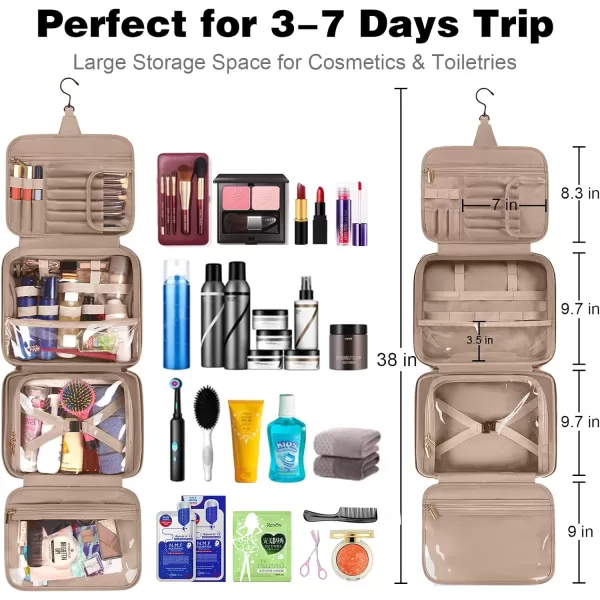 Toiletry Bag for Women Hanging Travel Makeup Bag Large Waterproof Cosmetic Toiletries Bags Travel Organizer Full Sized Container with Elastic Band Holders for CosmeticsBrushesBathroomShowerBlackCreamy White