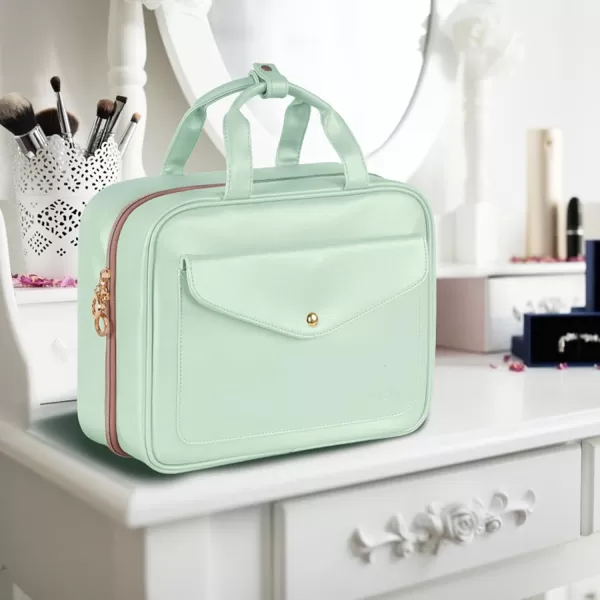 Toiletry Bag for Women Hanging Travel Makeup Bag Large Waterproof Cosmetic Toiletries Bags Travel Organizer Full Sized Container with Elastic Band Holders for CosmeticsBrushesBathroomShowerBlackMint Green