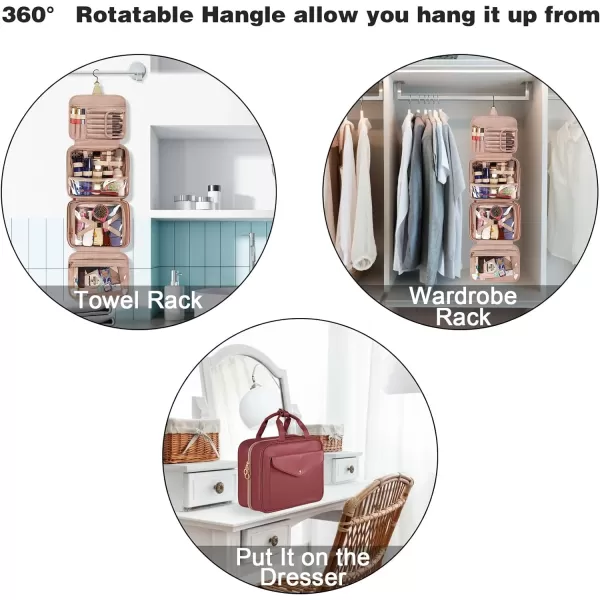 Toiletry Bag for Women Hanging Travel Makeup Bag Large Waterproof Cosmetic Toiletries Bags Travel Organizer Full Sized Container with Elastic Band Holders for CosmeticsBrushesBathroomShowerBlackWine Red