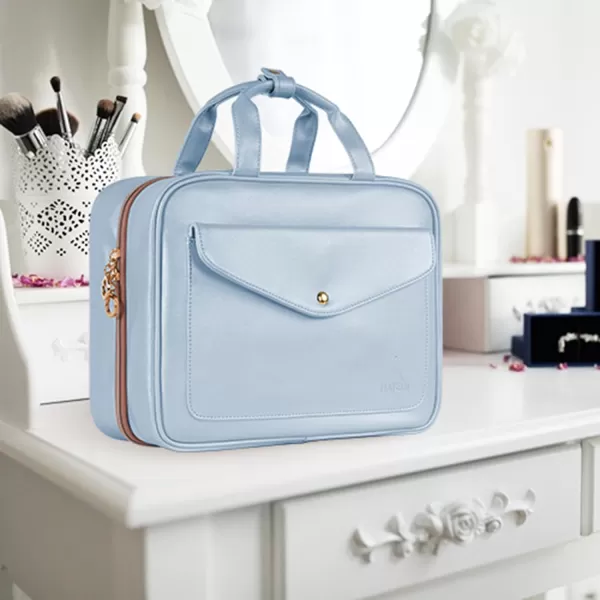 Toiletry Bag for Women Hanging Travel Makeup Bag Large Waterproof Cosmetic Toiletries Bags Travel Organizer Full Sized Container with Elastic Band Holders for CosmeticsBrushesBathroomShowerBlackBlue
