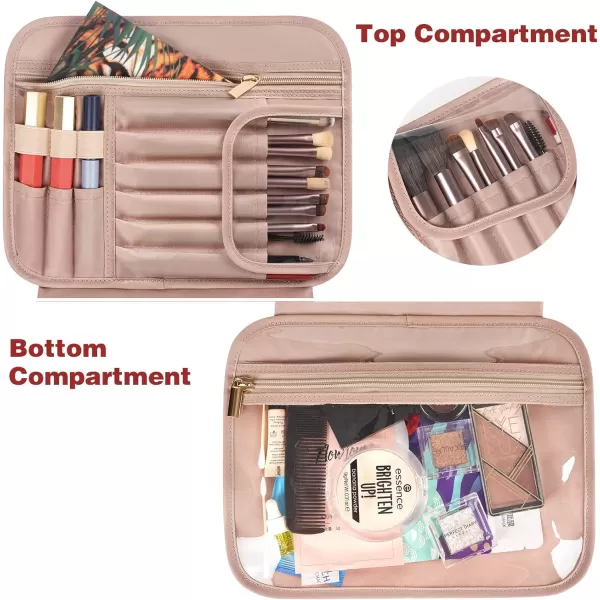Toiletry Bag for Women Hanging Travel Makeup Bag Large Waterproof Cosmetic Toiletries Bags Travel Organizer Full Sized Container with Elastic Band Holders for CosmeticsBrushesBathroomShowerBlackAustere Pink