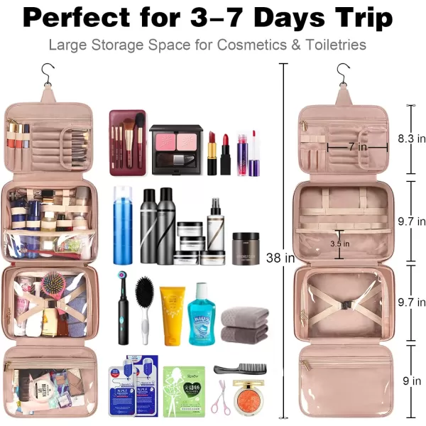 Toiletry Bag for Women Hanging Travel Makeup Bag Large Waterproof Cosmetic Toiletries Bags Travel Organizer Full Sized Container with Elastic Band Holders for CosmeticsBrushesBathroomShowerBlackWine Red