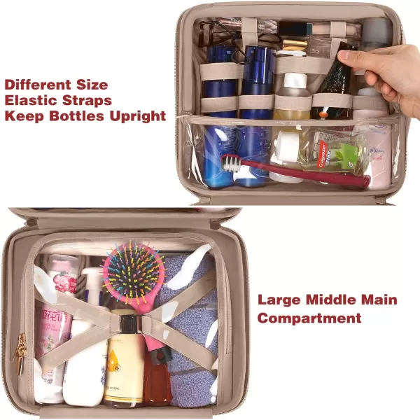 Toiletry Bag for Women Hanging Travel Makeup Bag Large Waterproof Cosmetic Toiletries Bags Travel Organizer Full Sized Container with Elastic Band Holders for CosmeticsBrushesBathroomShowerBlackCreamy White