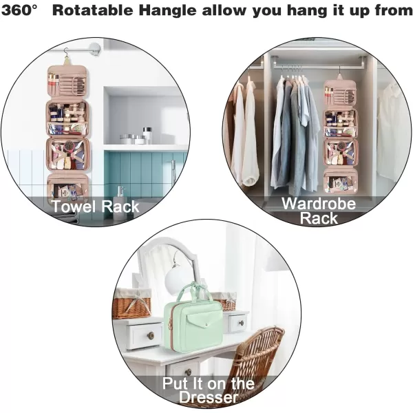 Toiletry Bag for Women Hanging Travel Makeup Bag Large Waterproof Cosmetic Toiletries Bags Travel Organizer Full Sized Container with Elastic Band Holders for CosmeticsBrushesBathroomShowerBlackMint Green