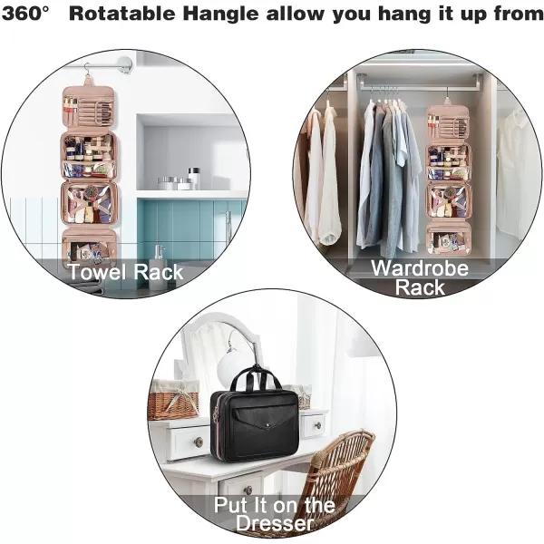 Toiletry Bag for Women Hanging Travel Makeup Bag Large Waterproof Cosmetic Toiletries Bags Travel Organizer Full Sized Container with Elastic Band Holders for CosmeticsBrushesBathroomShowerBlackBlack