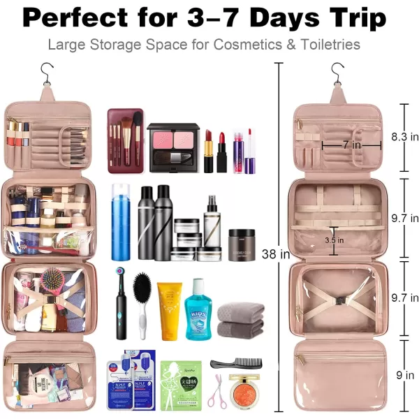 Toiletry Bag for Women Hanging Travel Makeup Bag Large Waterproof Cosmetic Toiletries Bags Travel Organizer Full Sized Container with Elastic Band Holders for CosmeticsBrushesBathroomShowerBlackBlue