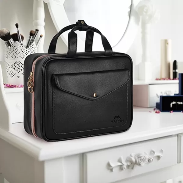 Toiletry Bag for Women Hanging Travel Makeup Bag Large Waterproof Cosmetic Toiletries Bags Travel Organizer Full Sized Container with Elastic Band Holders for CosmeticsBrushesBathroomShowerBlackBlack