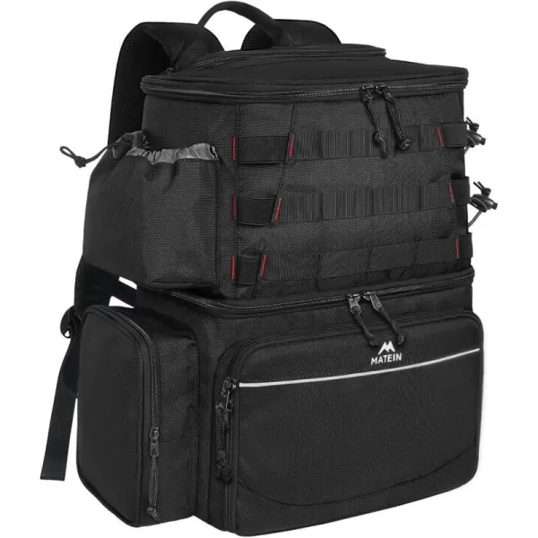 Fishing Tackle Backpack with Cooler MATEIN Large Fishing Bag with Rod Holders for 4 TraysTrays Not included Saltwater Resistant Tackle Bag with Waterproof Bottom for Storage Gear Pole Lures PliersBlack