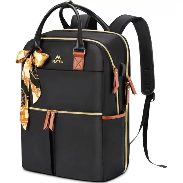 Laptop Backpack for Women 17 Inch Water Resistant Work Backpack Purse with USB Charging Port amp Silk Scarf TSA Slim Teacher Computer Bag Nurse Casual Daypack for Business Travel College Gift BlackBlack