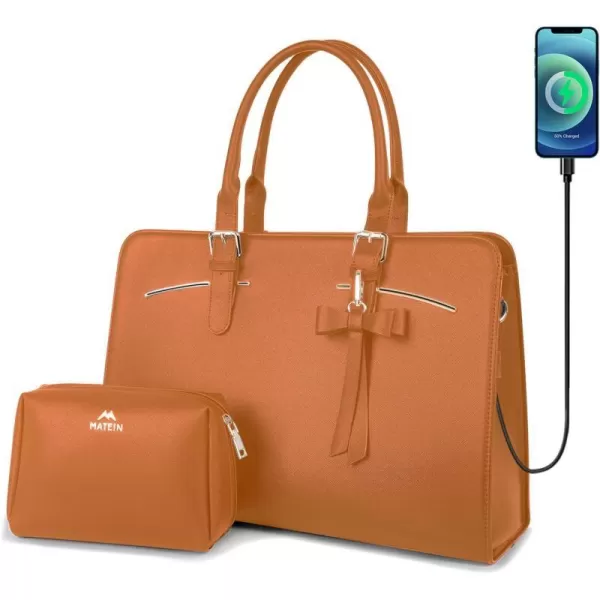 Laptop Tote Bag for Women Large Waterproof PU Leather Work Briefcase with USB Charging Port Casual Computer Shoulder Bag Messenger fits 156 Inch Business Handbag Satchel Purse 2pcs Set BlackBrown156 Inch