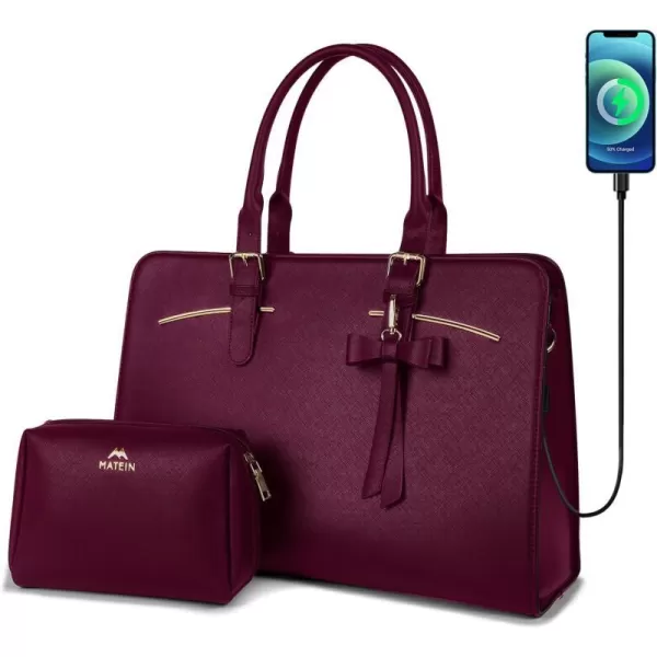 Laptop Tote Bag for Women Large Waterproof PU Leather Work Briefcase with USB Charging Port Casual Computer Shoulder Bag Messenger fits 156 Inch Business Handbag Satchel Purse 2pcs Set BlackDark Purple