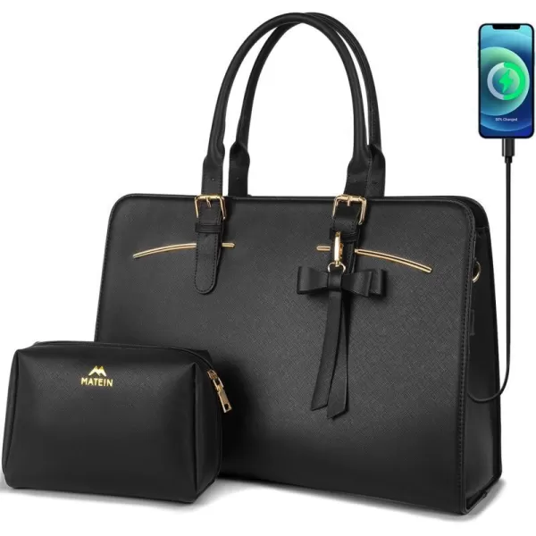 Laptop Tote Bag for Women Large Waterproof PU Leather Work Briefcase with USB Charging Port Casual Computer Shoulder Bag Messenger fits 156 Inch Business Handbag Satchel Purse 2pcs Set BlackBlack Charcoal14 Inch